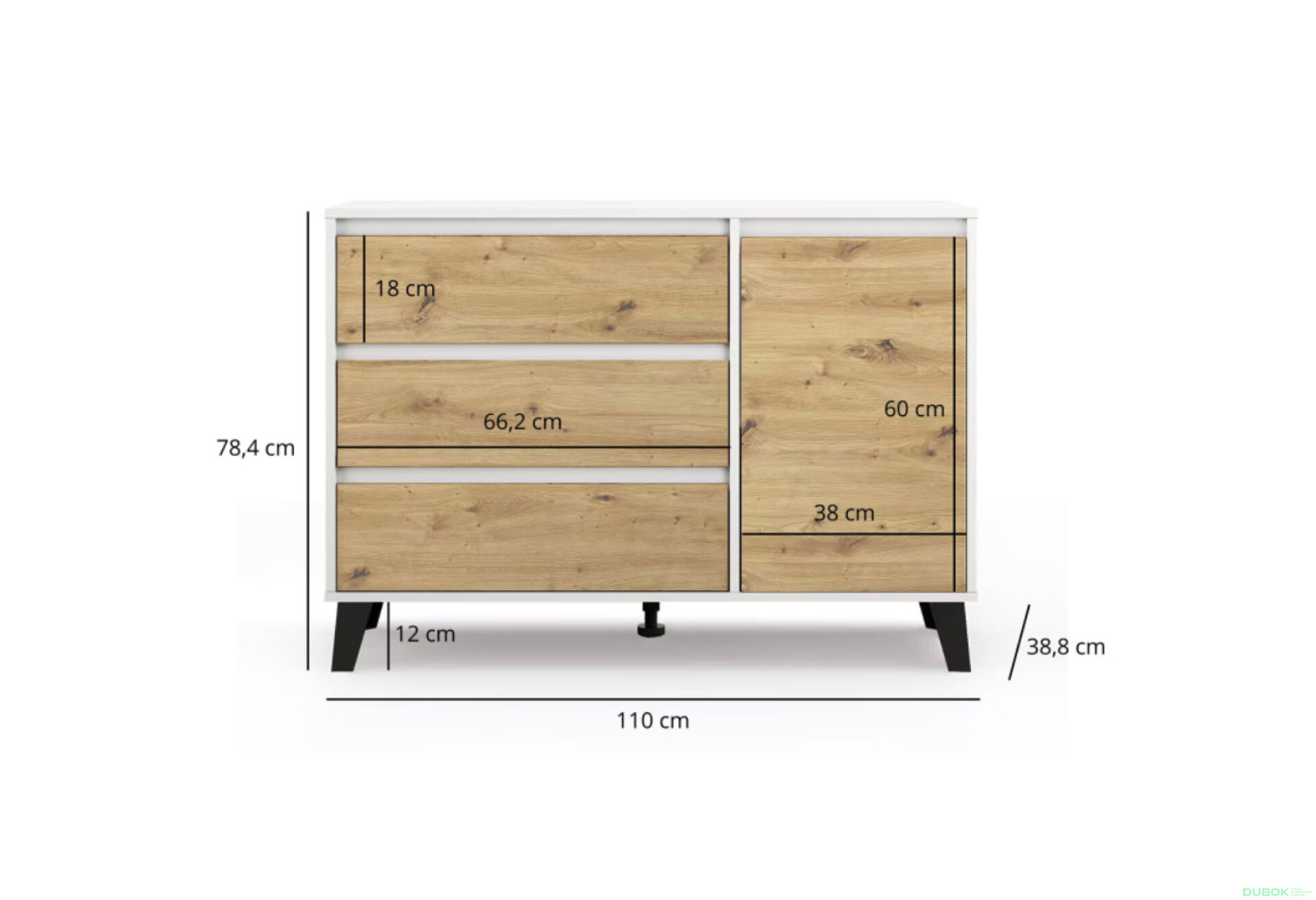 Fotografia 6 - Komoda Borg 1d3s biela / dub artisan