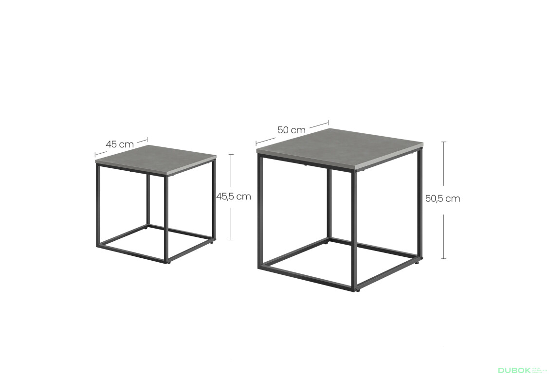 Stolik kawowy kwadrat 2szt - beton / nogi czarne - Fotografia 4 Fotografia 4 - Stolik kawowy kwadrat 2szt - beton / nogi czarne
