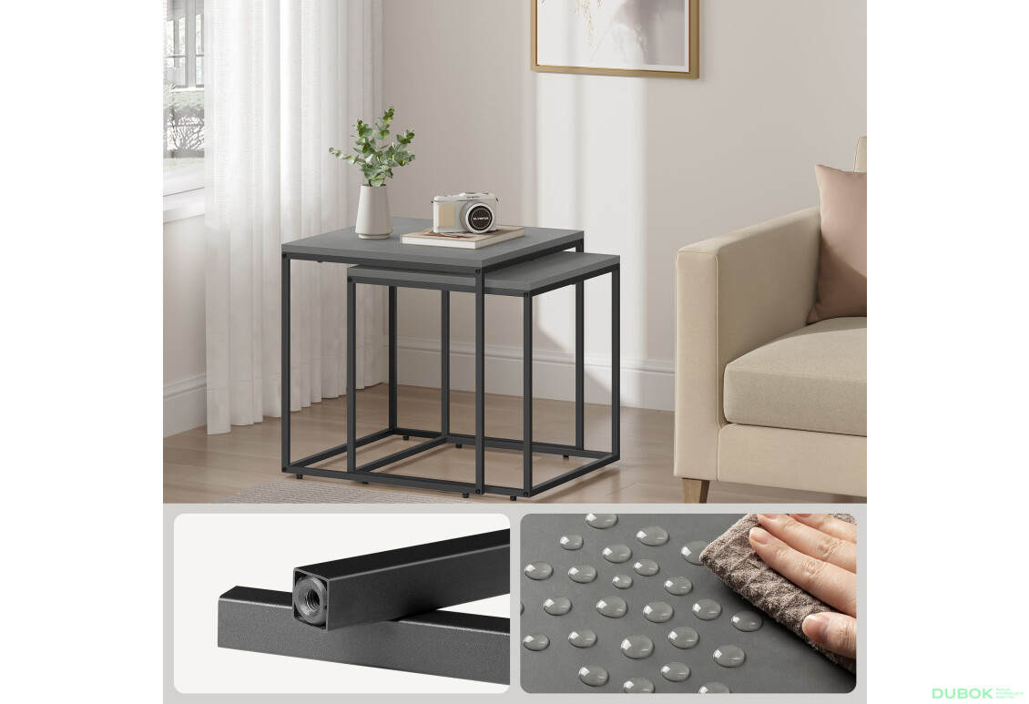 Stolik kawowy kwadrat 2szt - beton / nogi czarne - Fotografia 5 Fotografia 5 - Stolik kawowy kwadrat 2szt - beton / nogi czarne