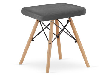 Taboret WERK - szary aksamit / nogi naturalne x 1