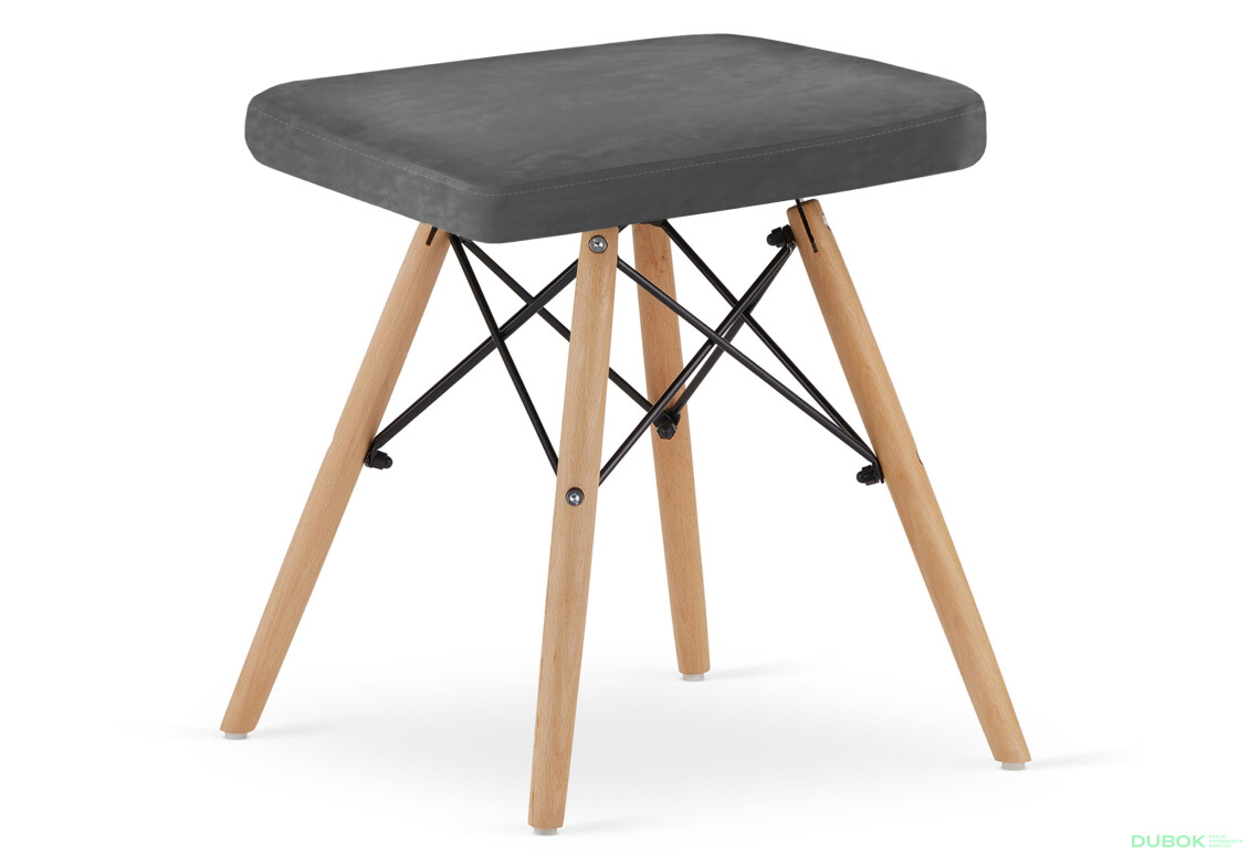 Taboret WERK - szary aksamit / nogi naturalne x 1
