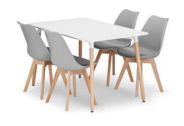 Zestaw stół prostokątny ADRIA 120x80 biały + 4 krzesła MARK szare