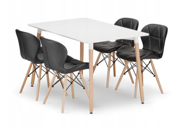 Zestaw stół prostokątny ADRIA 120x80 biały + 4 krzesła LAGO czarne