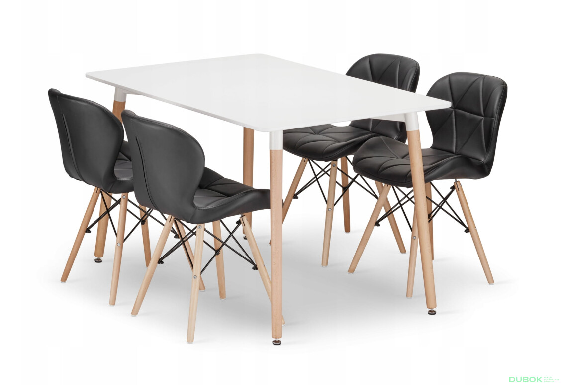 Zestaw stół prostokątny ADRIA 120x80 biały + 4 krzesła LAGO czarne