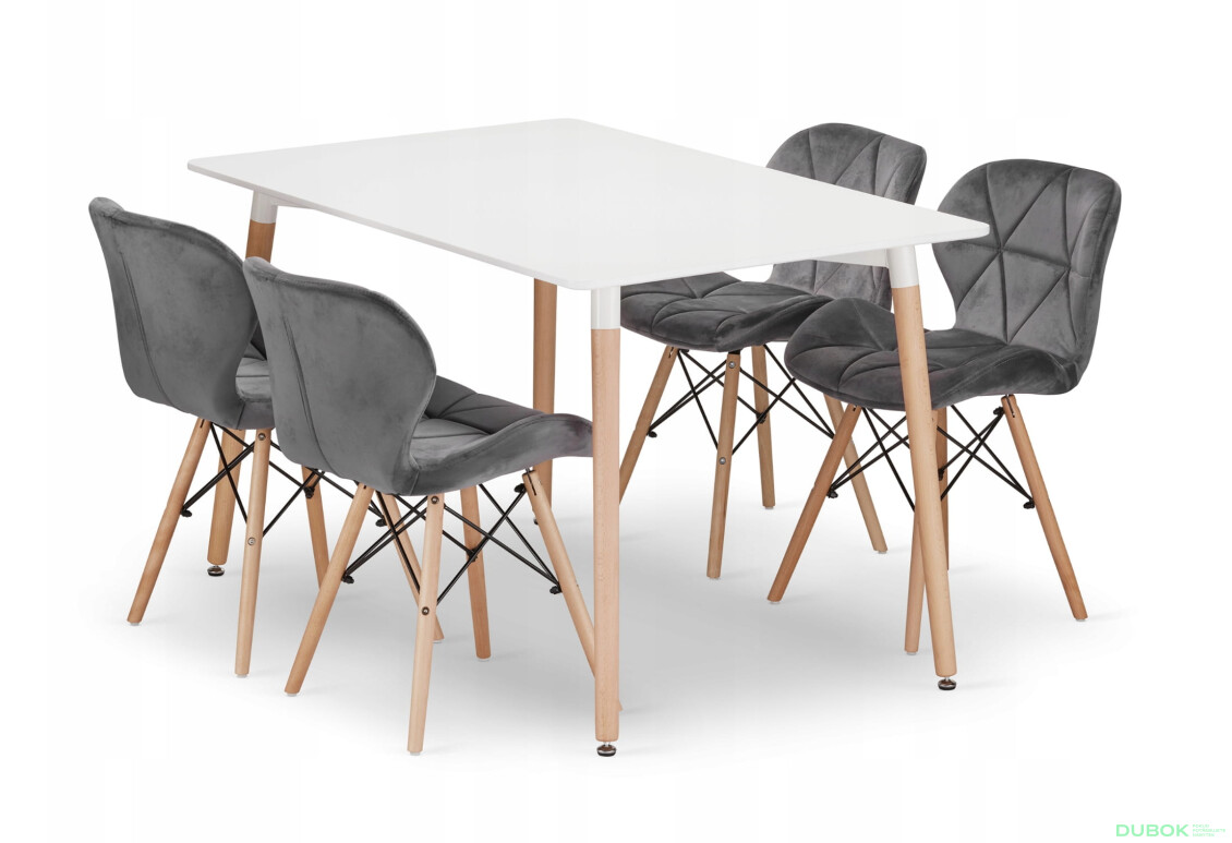 Zestaw stół prostokątny ADRIA 120x80 biały + 4 krzesła LAGO szare - Fotografia 1 Fotografia 1 - Zestaw stół prostokątny ADRIA 120x80 biały + 4 krzesła LAGO szare