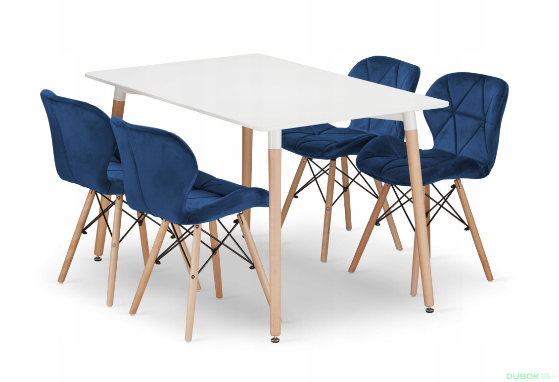 Zestaw stół prostokątny ADRIA 120x80 biały + 4 krzesła LAGO granatowe