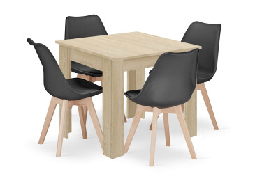 Súprava štvorcový stôl 80x80 dub sonoma + 4 stoličky MARK čierne