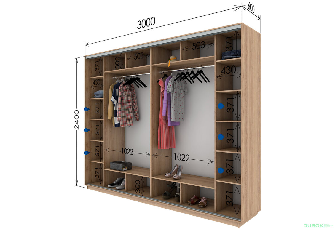 Fotografia 3 - Skriňa s posuvnými dverami 2400x3000x600 4 zrkadlá dub sonoma, profil strieborný