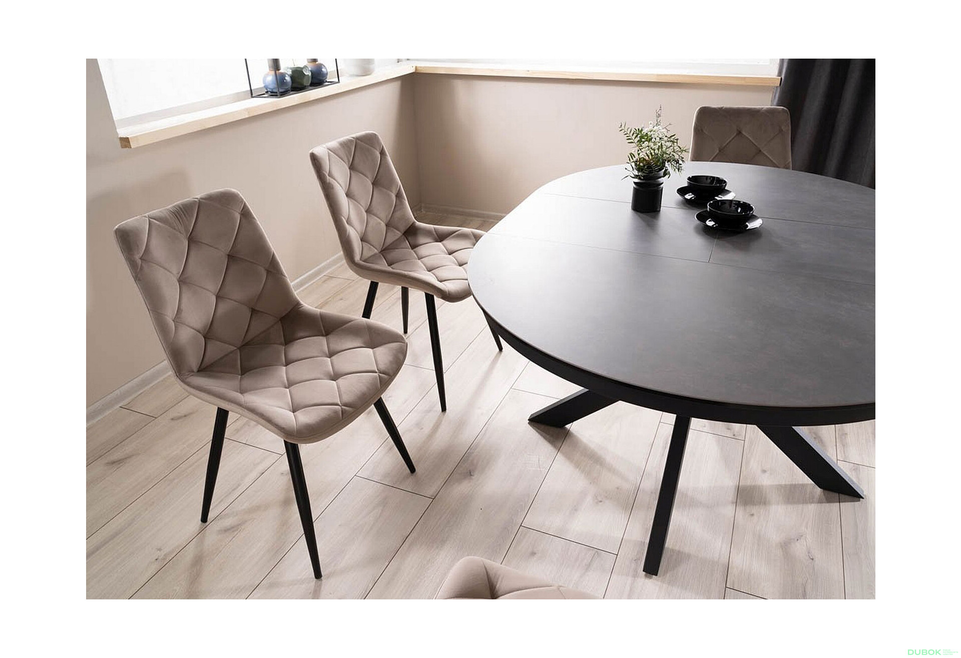 Fotografia 3 - Stolička Ralph Velvet tmavo béžový Bluvel 40, kov čierna matná