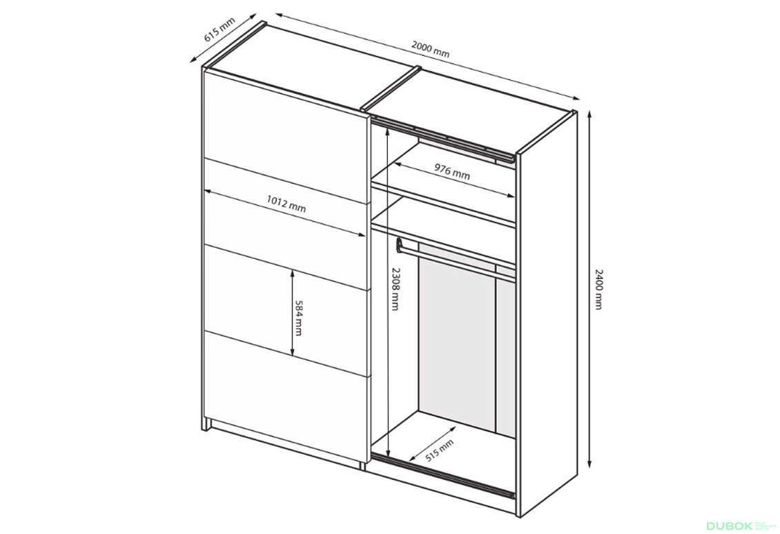 Fotografia 9 - Skriňa s posuvnými dverami 2.0х2.4m (Dvere kašmírový lesk) Lori
