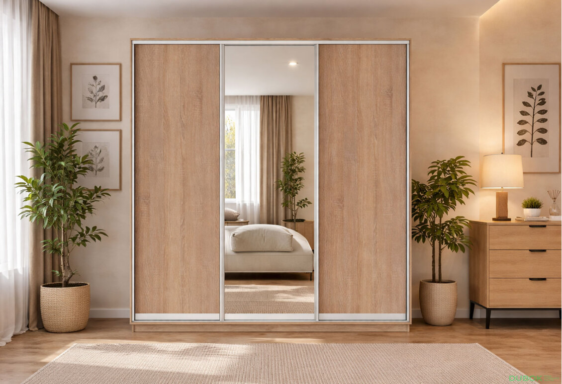 Fotografia 2 - Skriňa s posuvnými dverami 2400x2500x600 2DTD 1 zrkadlo Dub Sonoma, profil strieborný