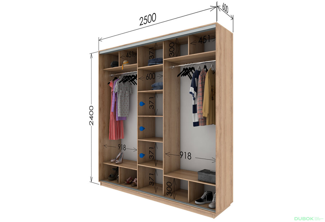 Fotografia 3 - Skriňa s posuvnými dverami 2400x2500x600 2DTD 1 zrkadlo Dub Sonoma, profil strieborný