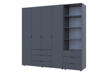 Skriňa 4D s regálom s zásuvkami Gelar 215 cm grafit