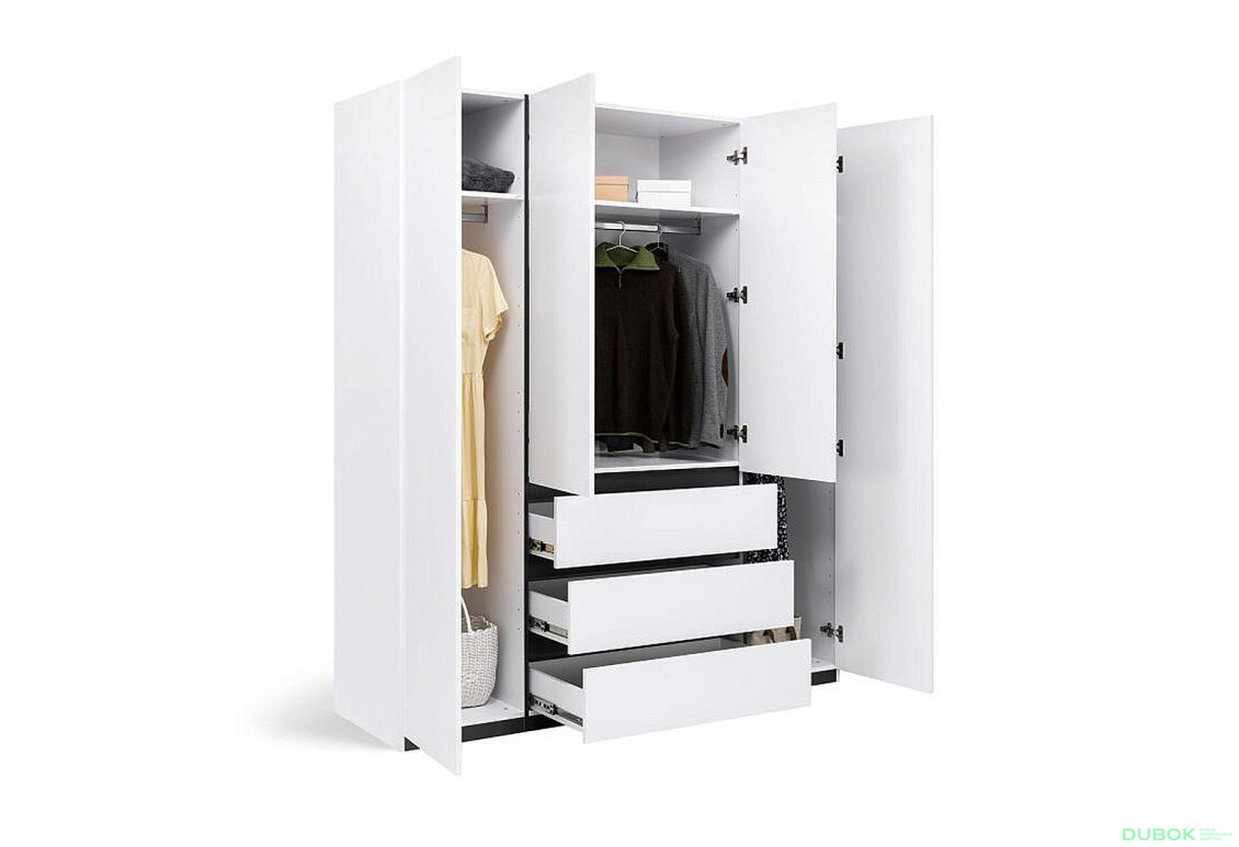 Fotografia 3 - Skriňa 4dv 3šu bez zrkadiel biely supermat, antracit Duo