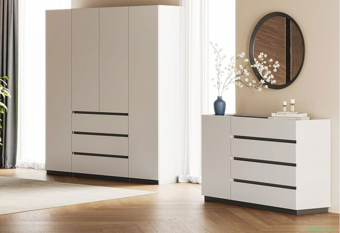 Fotografia 2 - Skriňa 4dv 3šu bez zrkadiel biely supermat, antracit Duo