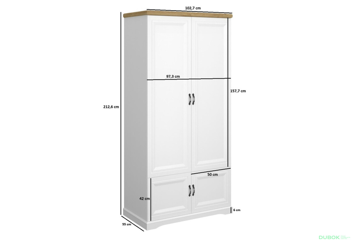 Skriňa štvordverová Riva 102.7x212.6x55 cm Biela / Dub harbor - Fotografia 4 Fotografia 4 - Skriňa štvordverová Riva 102.7x212.6x55 cm Biela / Dub harbor