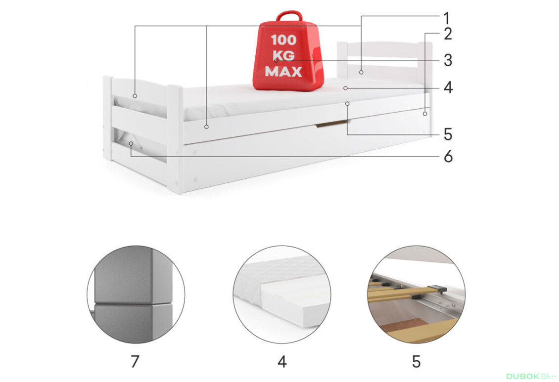 Posteľ Erni grafit 90x200 cm s roštom, úložným priestorom, s matracom - Fotografia 5 Fotografia 5 - Posteľ Erni grafit 90x200 cm s roštom, úložným priestorom, s matracom