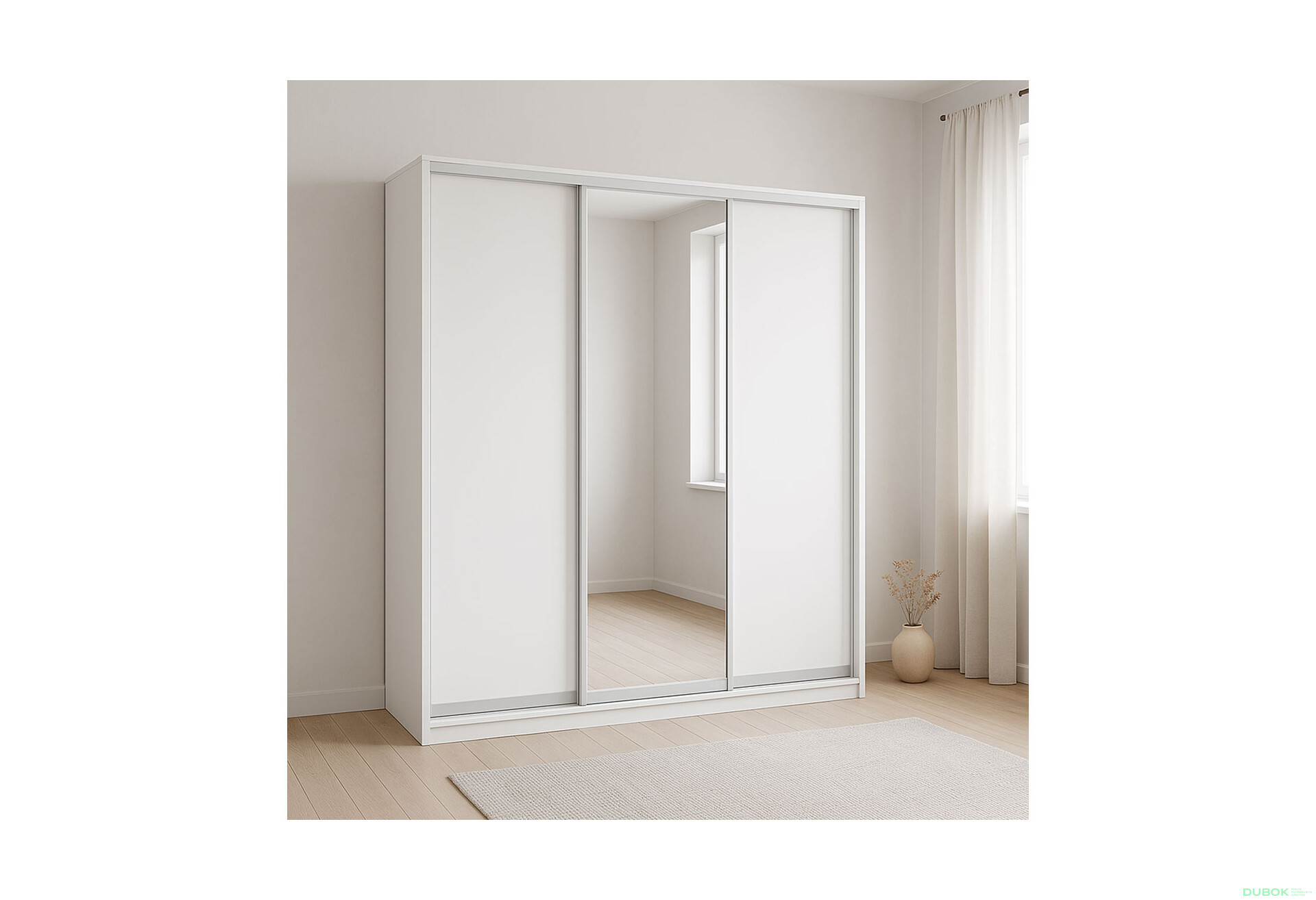 Fotografia 4 - Skriňa s posuvnými dverami Komforto 2 DTD + 1 zrkadlo 222x240x60 cm Biela