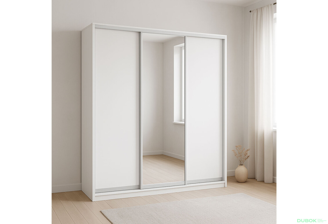 Fotografia 4 - Skriňa s posuvnými dverami Komforto 2 DTD + 1 zrkadlo 222x240x60 cm Biela