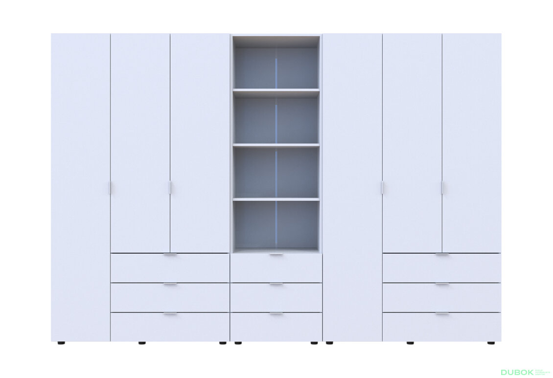 Fotografia 3 - Skriňa šesťdverová s regálom s zásuvkami Gelar 292.4 cm biely