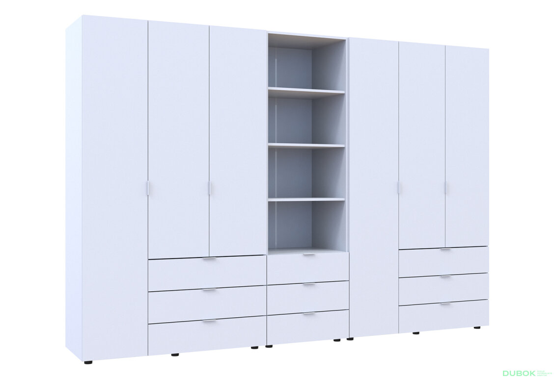 Fotografia 4 - Skriňa šesťdverová s regálom s zásuvkami Gelar 292.4 cm biely