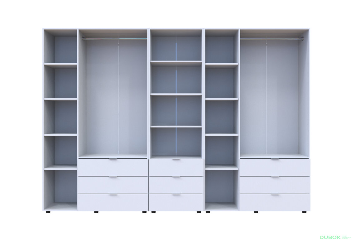 Fotografia 5 - Skriňa šesťdverová s regálom s zásuvkami Gelar 292.4 cm biely