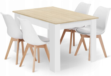 Zestaw stół prostokątny 120x80 dąb sonoma + 4 krzesła MARK białe