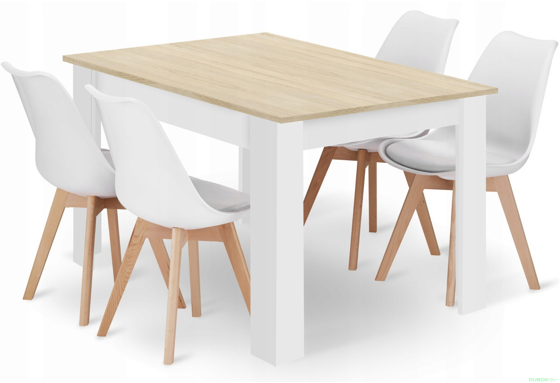 Fotografia 1 - Zestaw stół prostokątny 120x80 dąb sonoma + 4 krzesła MARK białe