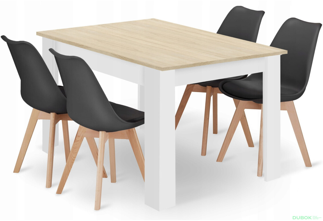 Zestaw stół prostokątny 120x80 dąb sonoma + 4 krzesła MARK czarne - Fotografia 1 Fotografia 1 - Zestaw stół prostokątny 120x80 dąb sonoma + 4 krzesła MARK czarne