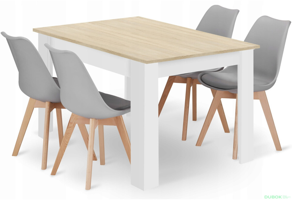 Zestaw stół prostokątny 120x80 dąb sonoma + 4 krzesła MARK szare - Fotografia 1 Fotografia 1 - Zestaw stół prostokątny 120x80 dąb sonoma + 4 krzesła MARK szare