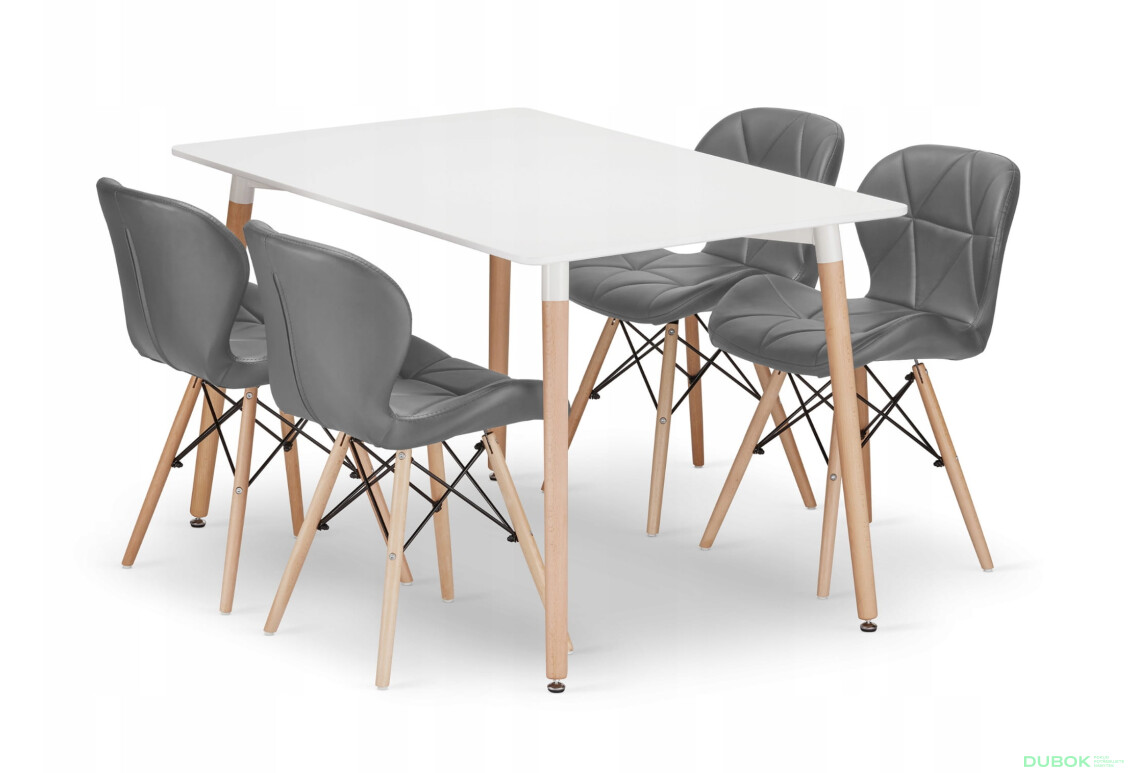 Zestaw stół prostokątny ADRIA 120x80 biały + 4 krzesła LAGO szare