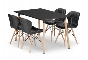 Zestaw stół prostokątny ADRIA 120x80 czarny + 4 krzesła LAGO czarne ekoskóra