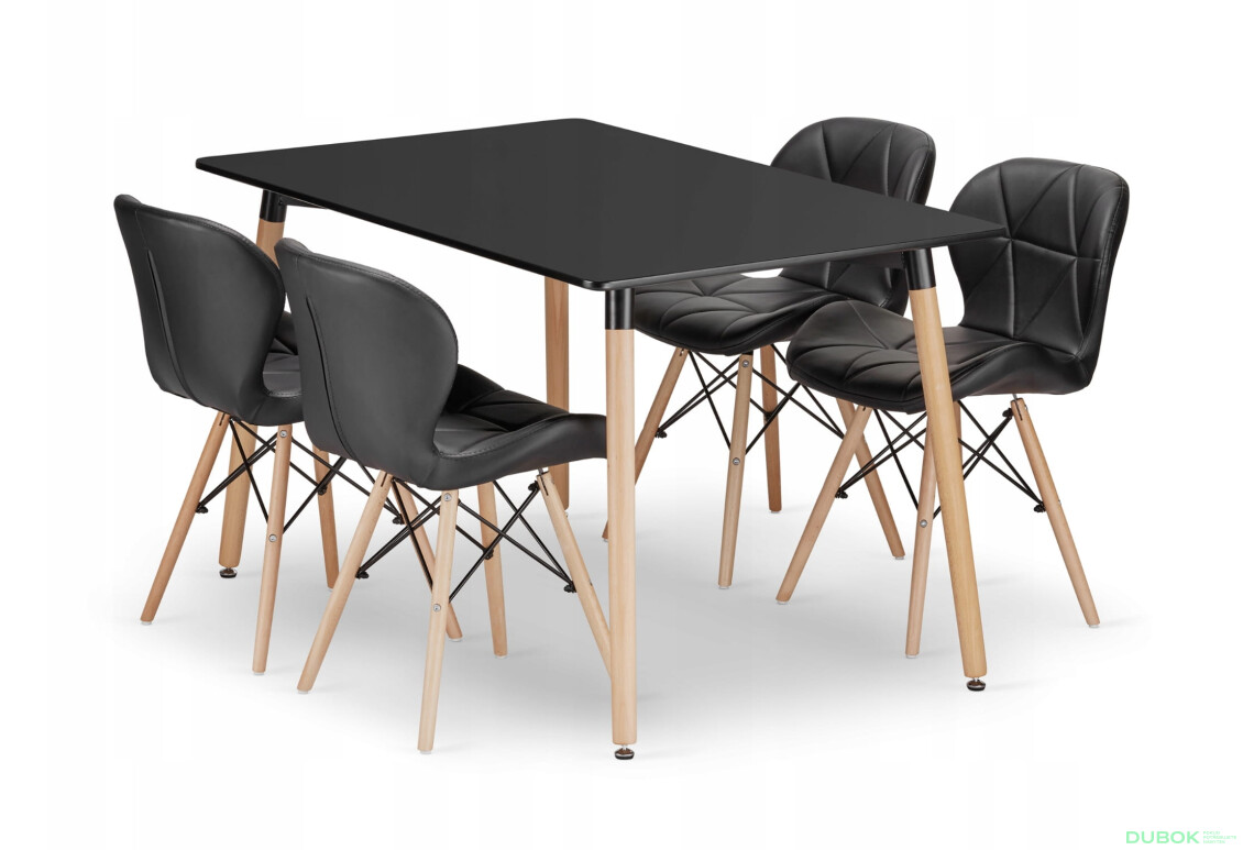 Zestaw stół prostokątny ADRIA 120x80 czarny + 4 krzesła LAGO czarne ekoskóra