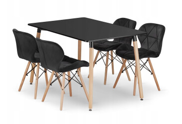 Zestaw stół prostokątny ADRIA 120x80 czarny + 4 krzesła LAGO czarne