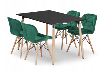 Zestaw stół prostokątny ADRIA 120x80 czarny + 4 krzesła LAGO zielone