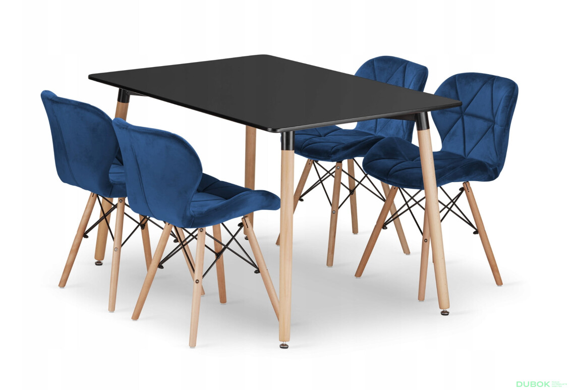 Zestaw stół prostokątny ADRIA 120x80 czarny + 4 krzesła LAGO granatowe