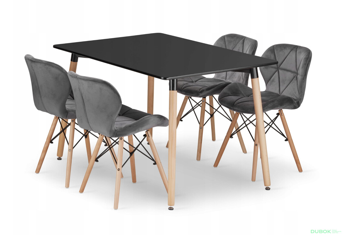 Zestaw stół prostokątny ADRIA 120x80 czarny + 4 krzesła LAGO szare