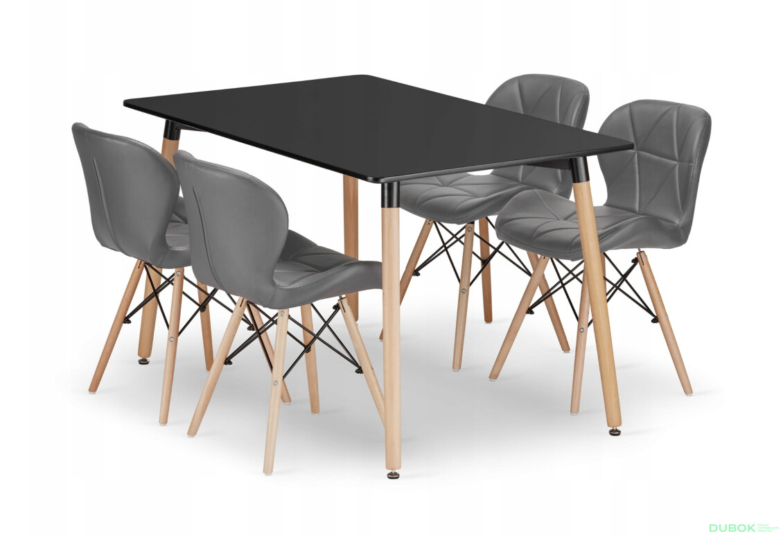 Zestaw stół prostokątny ADRIA 120x80 czarny + 4 krzesła LAGO szare