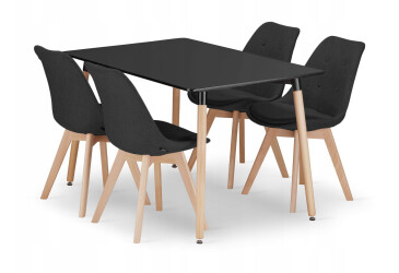 Zestaw stół prostokątny ADRIA 120x80 czarny + 4 krzesła NORI czarne