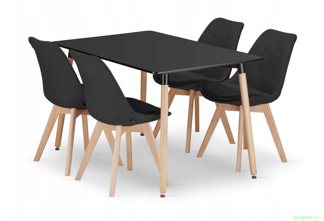 Zestaw stół prostokątny ADRIA 120x80 czarny + 4 krzesła NORI czarne