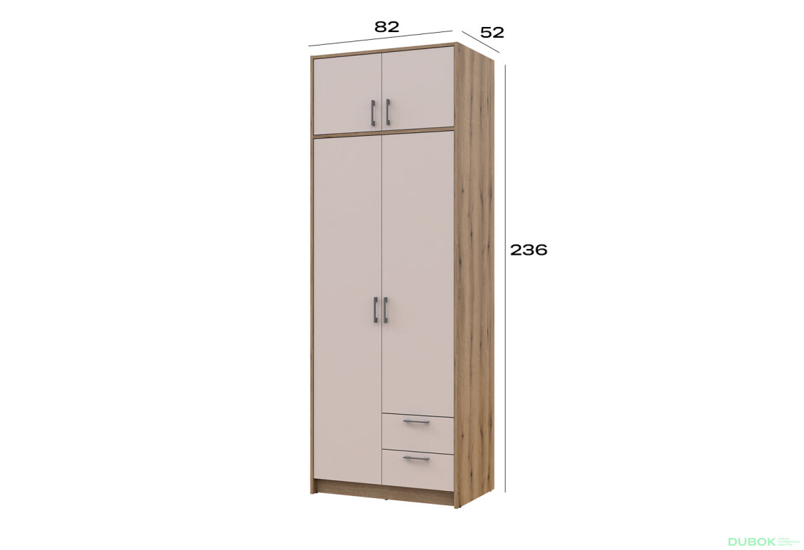 Skriňa Rondi 2 drevotrieska s nadstavcom dub artisan / kašmír 82x52x236 - Fotografia 8 Fotografia 8 - Skriňa Rondi 2 drevotrieska s nadstavcom dub artisan / kašmír 82x52x236