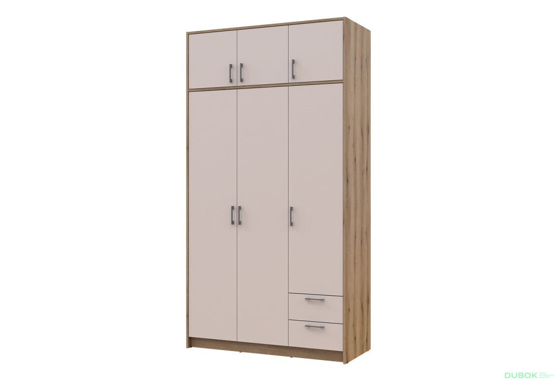 Skriňa Rondi 3 drevotrieska s horným priestorom artisan dub / cashmere 121x52x236