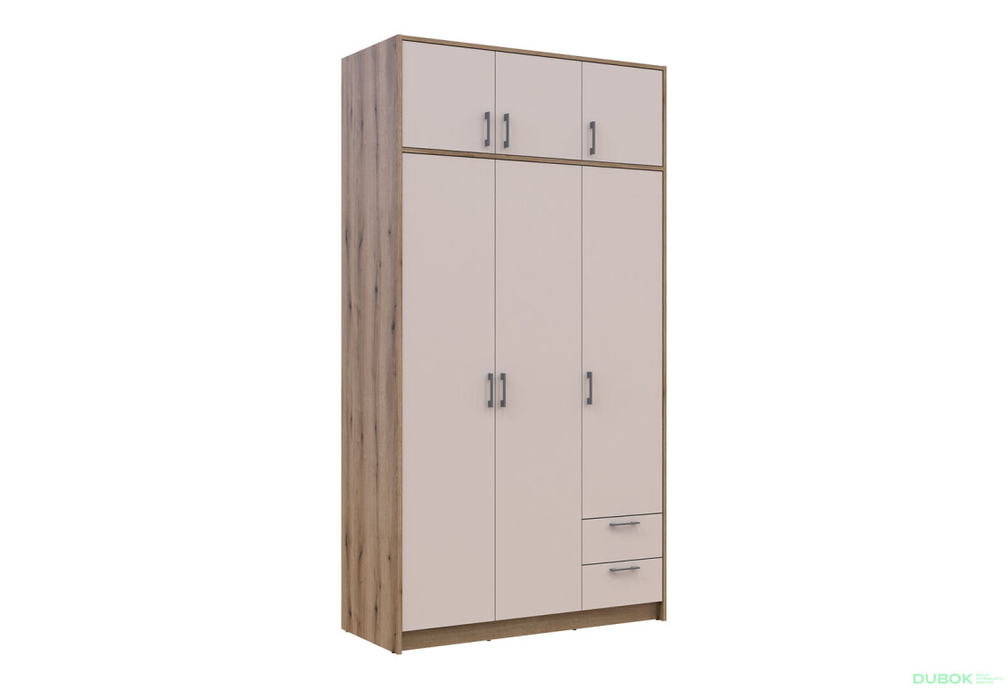Fotografia 5 - Skriňa Rondi 3 drevotrieska s horným priestorom artisan dub / cashmere 121x52x236