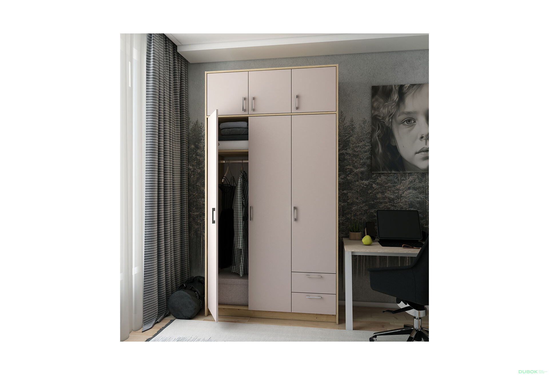 Fotografia 6 - Skriňa Rondi 3 drevotrieska s horným priestorom artisan dub / cashmere 121x52x236