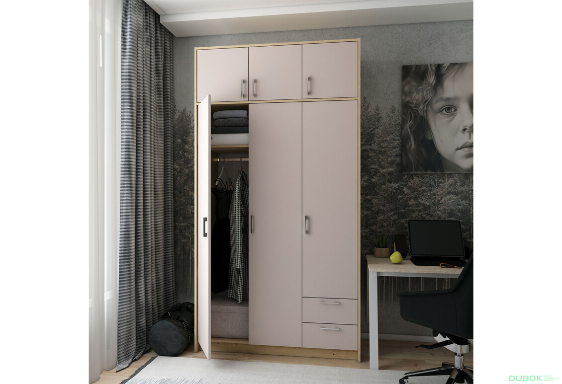 Fotografia 6 - Skriňa Rondi 3 drevotrieska s horným priestorom artisan dub / cashmere 121x52x236