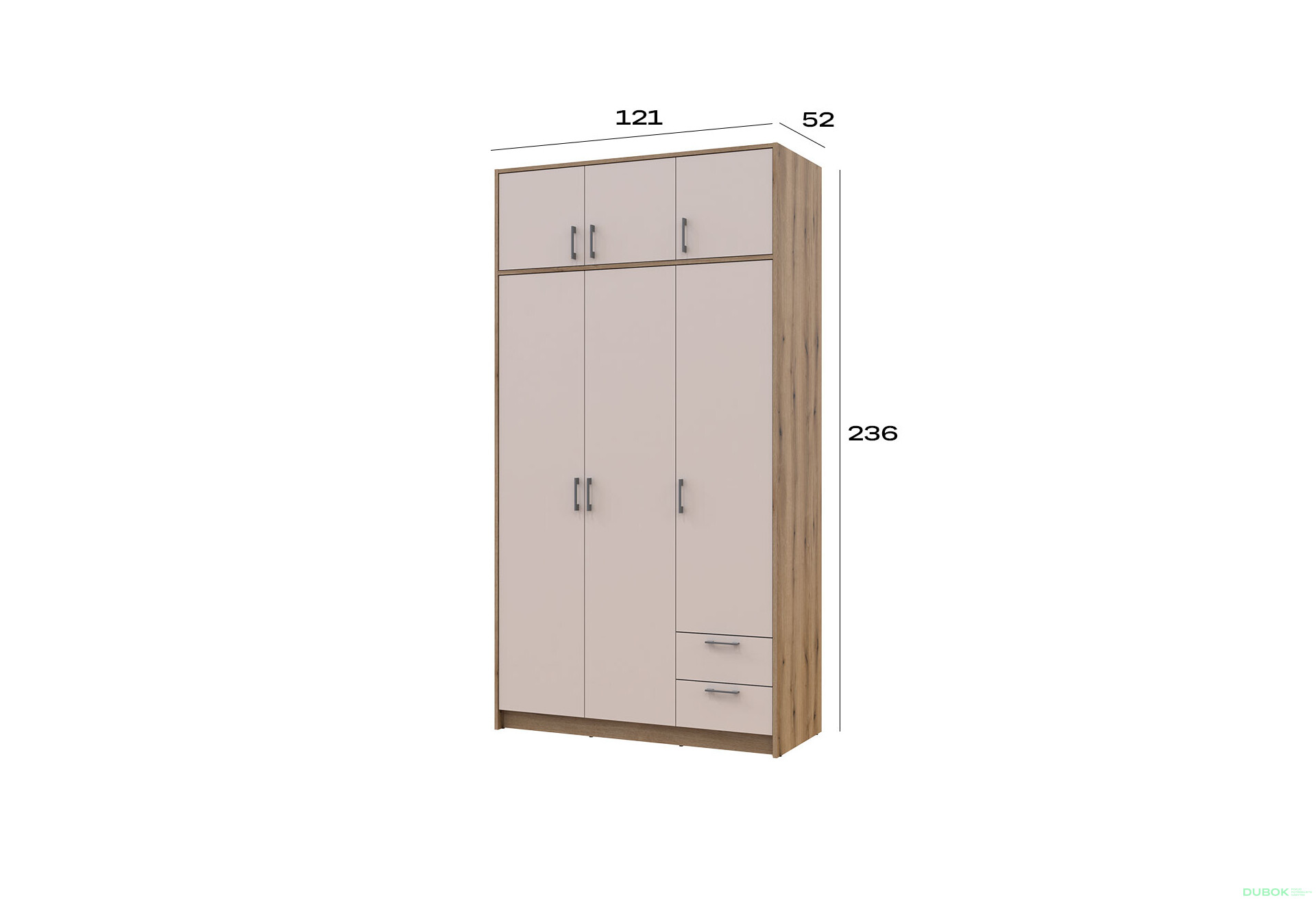 Fotografia 7 - Skriňa Rondi 3 drevotrieska s horným priestorom artisan dub / cashmere 121x52x236