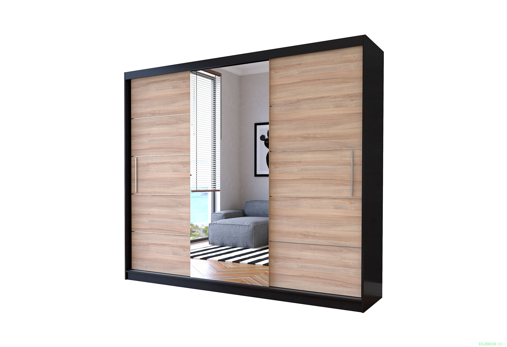 Fotografia 1 - Skriňa Albumy so zrkadlom čierny / dub sonoma