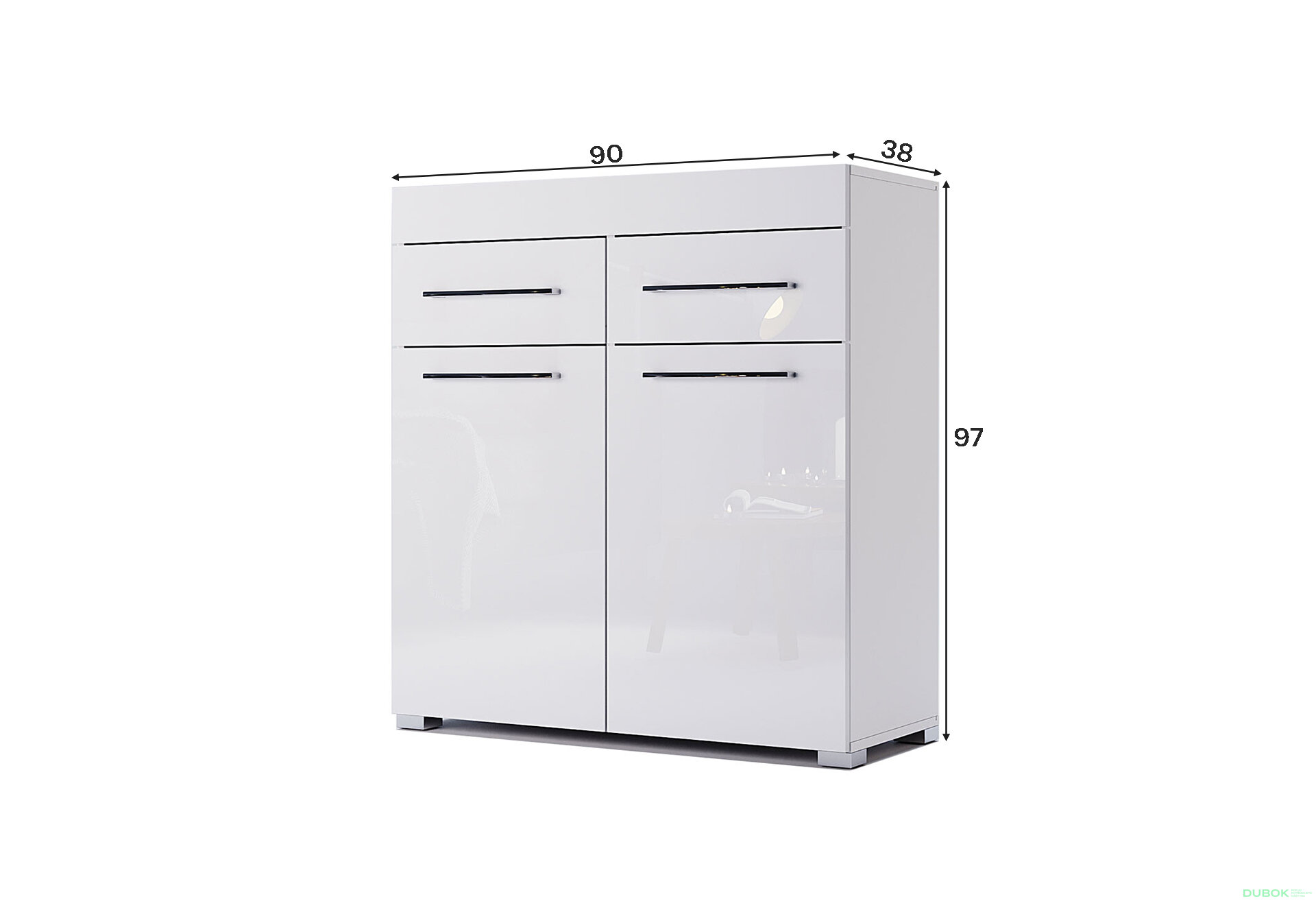 Fotografia 5 - Komoda 2dv 2š, biely lesk Amanda