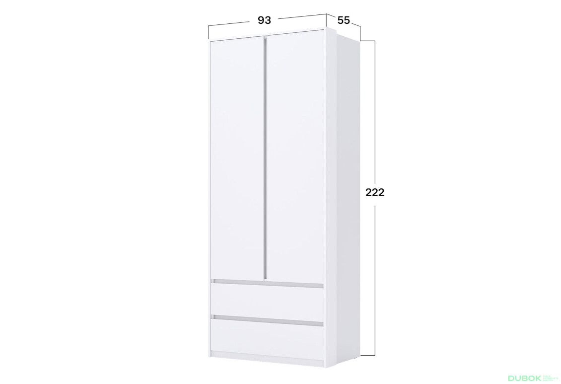 Skriňa 2dv 2šx Bez zrkadiel Super Mat Biela Tibo - Fotografia 8 Fotografia 8 - Skriňa 2dv 2šx Bez zrkadiel Super Mat Biela Tibo