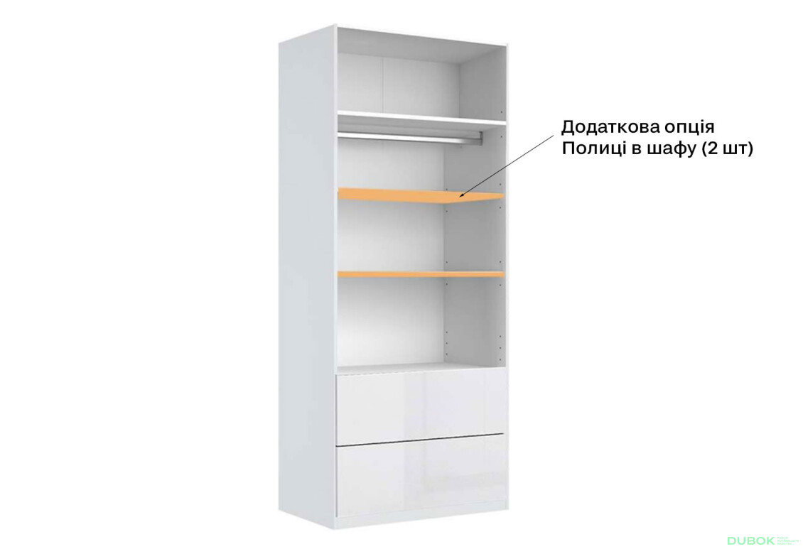 Skriňa 2dv 2šx Bez zrkadiel Super Mat Biela Tibo - Fotografia 3 Fotografia 3 - Skriňa 2dv 2šx Bez zrkadiel Super Mat Biela Tibo